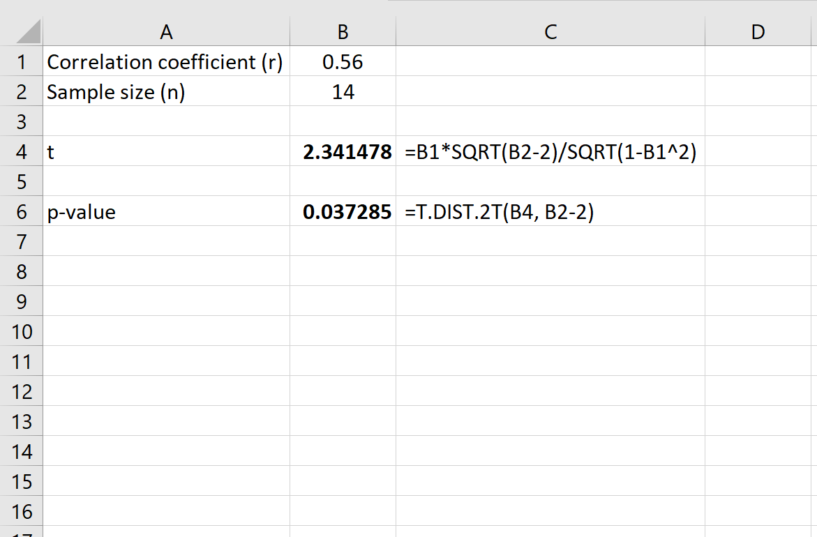 Как найти значение P для коэффициента корреляции в Excel