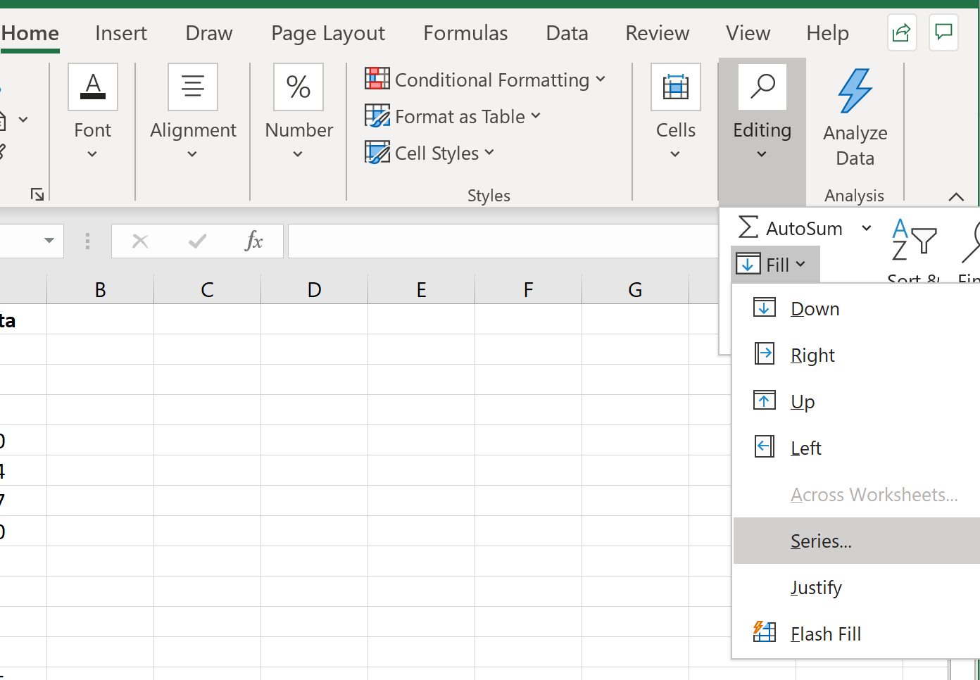 Как интерполировать пропущенные значения в Excel