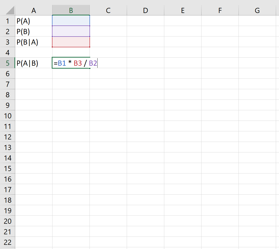 Как применить теорему Байеса в Excel