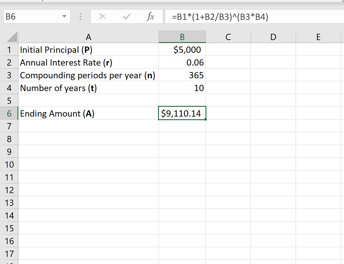 Как рассчитать ежедневные сложные проценты в Excel