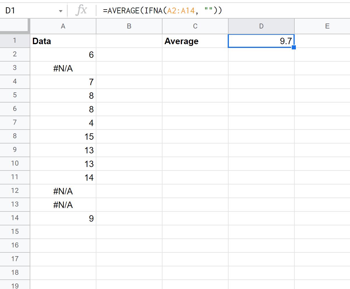 Как игнорировать значения #N/A с формулами в Google Sheets