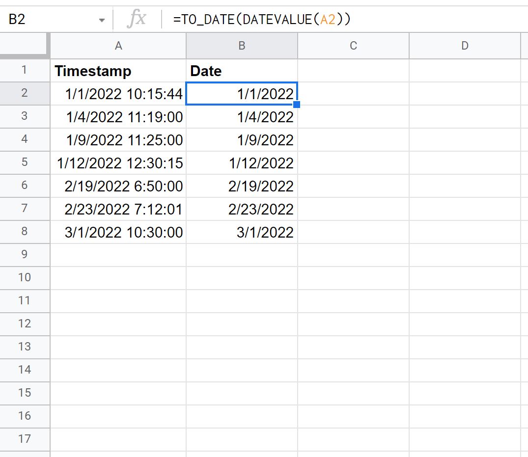 Как преобразовать метку времени в дату в Google Sheets