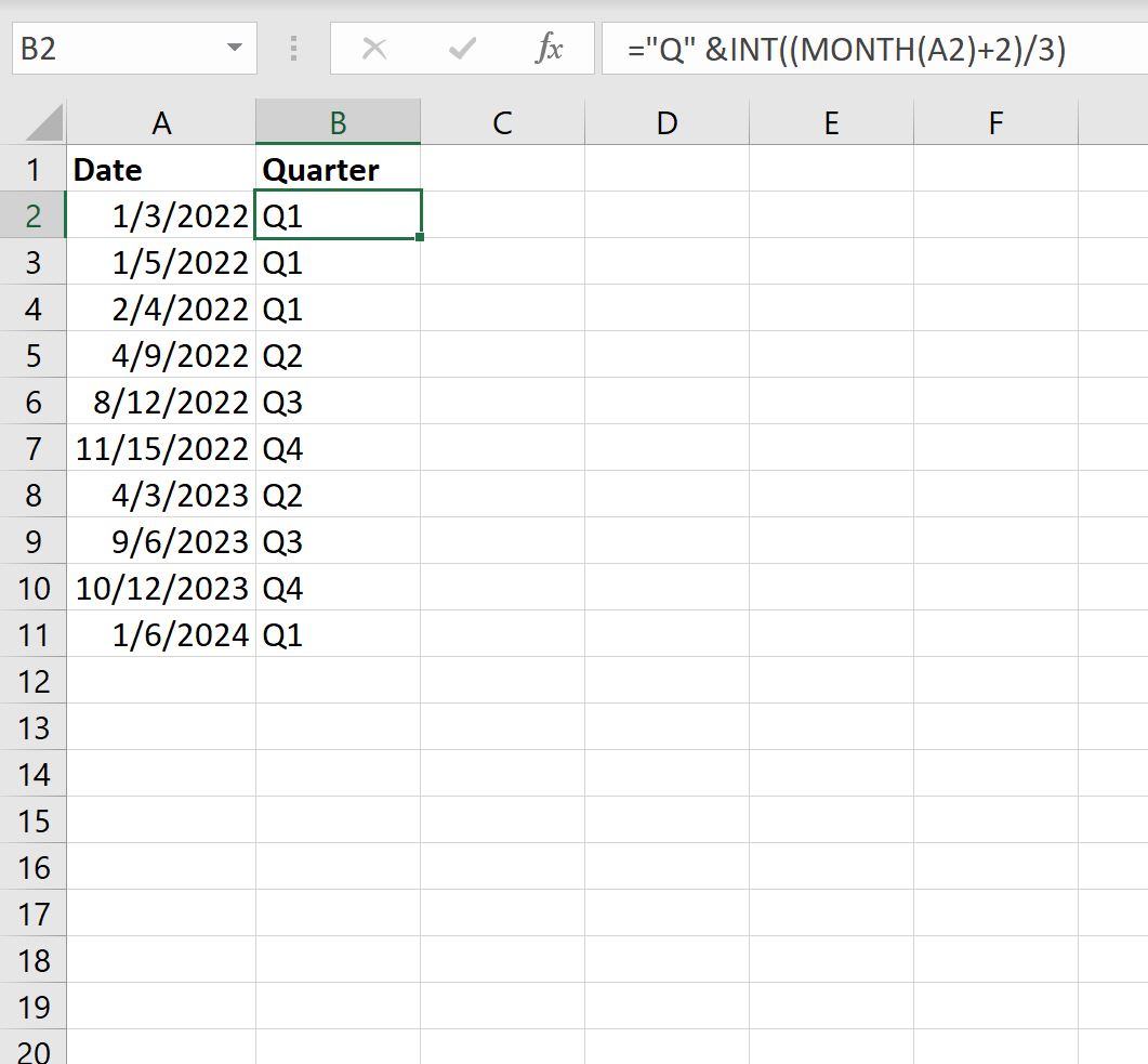 Excel: как преобразовать дату в квартал и год